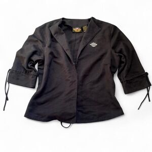 Vintage Harley Davidson Black lace up blazer with tie cuff details- Medium